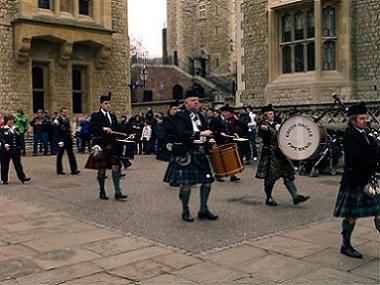 A picture of the Scottish Guard marching band